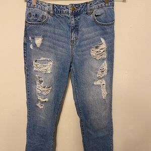 High waisted forever 21 distressed jeans